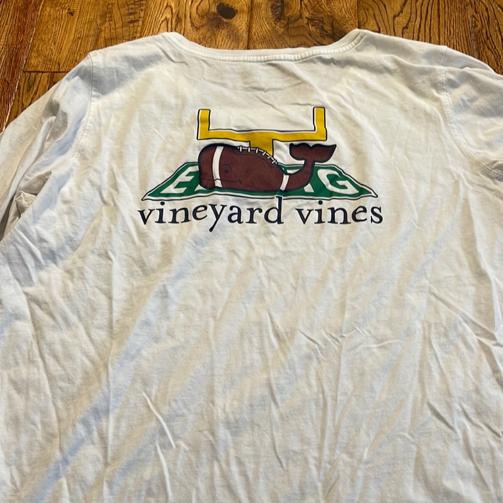 Vineyard Vines White Long Sleeve Tee with Football Graphic